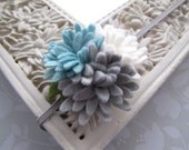 Icy Blossoms . felt flower cluster . toddler hair accessory . elastic headband . blue white gray