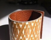 Mustard Gold Printed Triangles Leather Cuff with storage section for money and gum