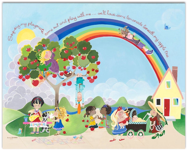 Rainbow Wall Art for Girl's Room: Say Say Oh Playmate - Gallery Wrapped Canvas - 40"H x 30"W
