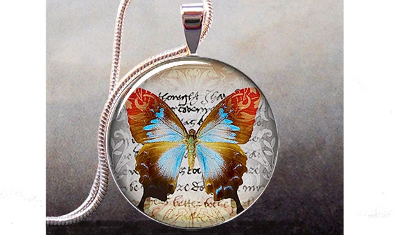 Butterfly Journal art pendant, butterfly necklace resin pendant, butterfly jewelry, butterfly jewellery