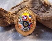 VINTAGE Pendant Watch Case MILLEFIORI Murano Millefiori Glass Cabochon Small Gold Watch Case Unused Store STock Destash (M238)