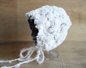 Baby Girl Hat, Newborn Baby Girl Bonnet Crochet Hat in Light Pink, Fur Bonnet, Great for Photo Prop