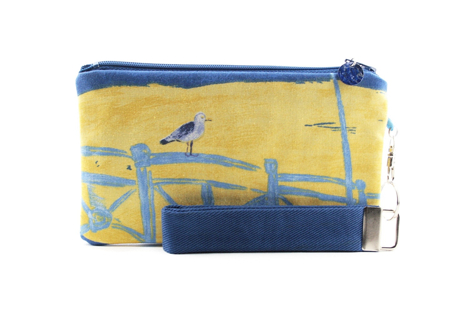 Sunset beach wristlet / fabric clutch / small purse / segal zipper pouch & detachable key fob gift set for women