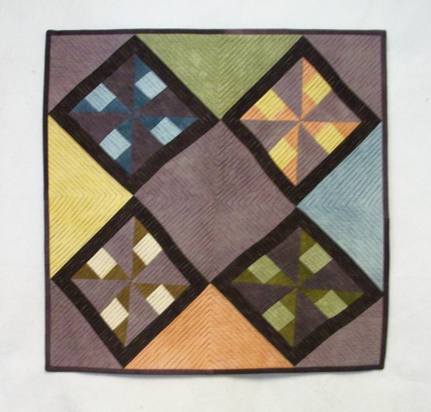 Pinwheel Art Quilt Wall Hanging Hand Dyed Handmade Ready to Ship One of a Kind