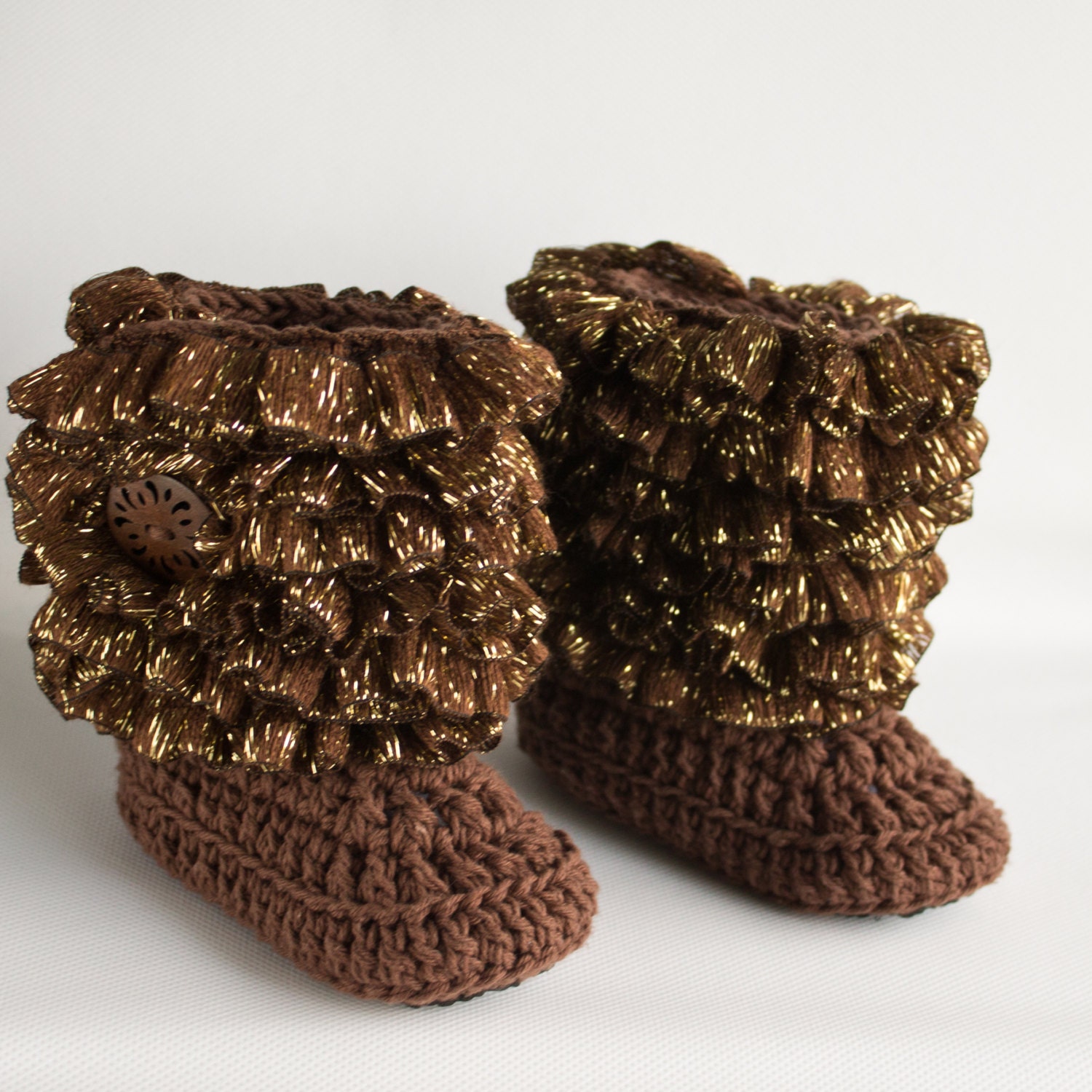 Chocolate Brown Ruffle Infant Crochet Boots- Choose Your Size