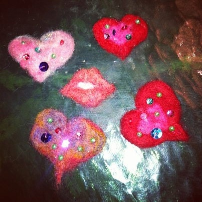 Needle Felted Valentine Brooches