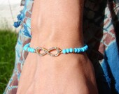 Beaded Infinity Bracelet, Turquoise Gold Infinity Stacking Bracelets, Friendship Bracelets, bff bracelets