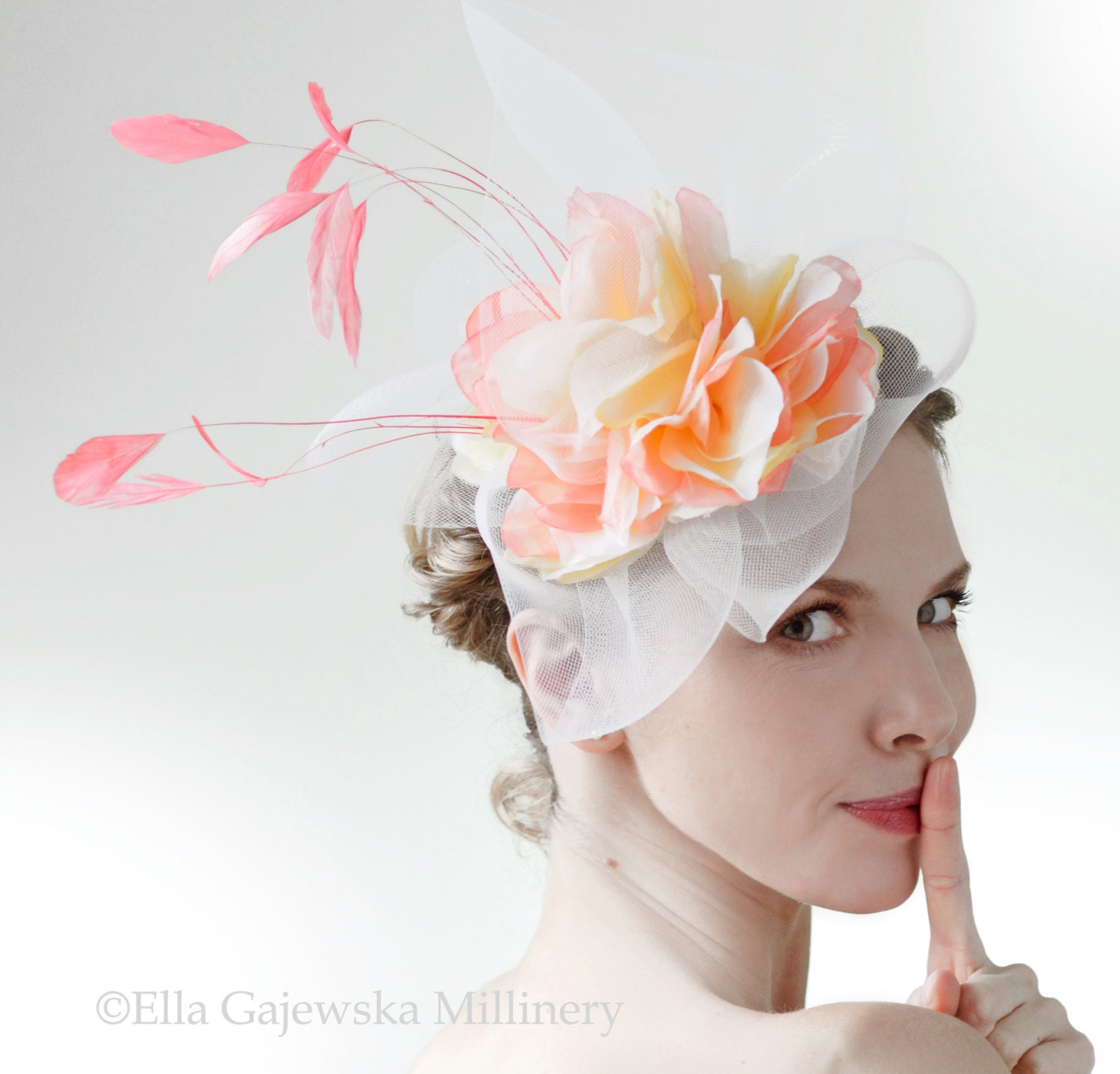 Ivory Floral Fascinator Summer Hatinator Headpiece Feather Light Weight Hat Hair Accessories Yellow Orange Peach Flowers Wedding Royal Ascot