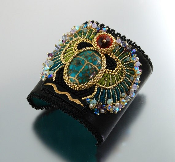 Egyptian Scarab Bracelet Statement Cuff Bead by LuxVivensFashion