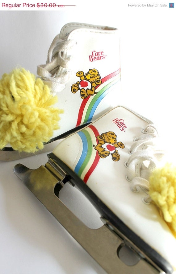 CLOSING SALE Reduced 50% Vintage 1980s Care Bears Ice Skates. Childrens Size 10
