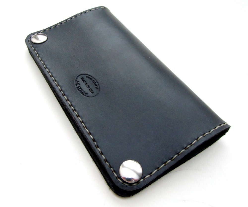SF Classic Black Leather Biker Wallet with Snaps Can Be Personalized