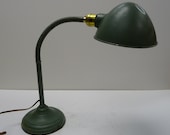 Vintage Task lamp Study light Hubbell shade Industrial gooseneck Chippy green paint Works SALE