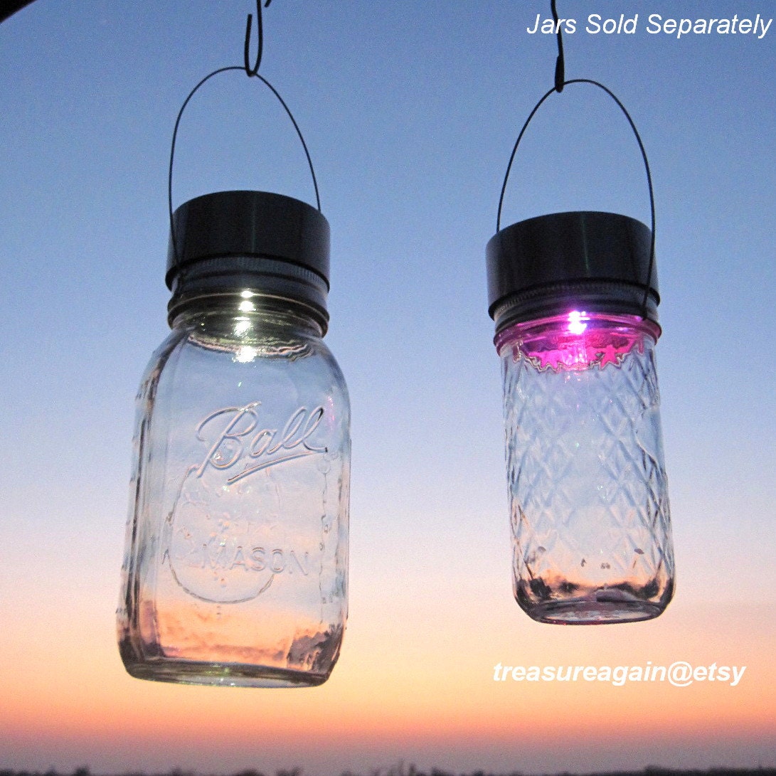 White- Color Mix Solar Lids 2, Rotating Color Glo and Mason Jar White LED Light Combo, DIY Hanging Outdoor Garden Solar Lantern, Lights Only
