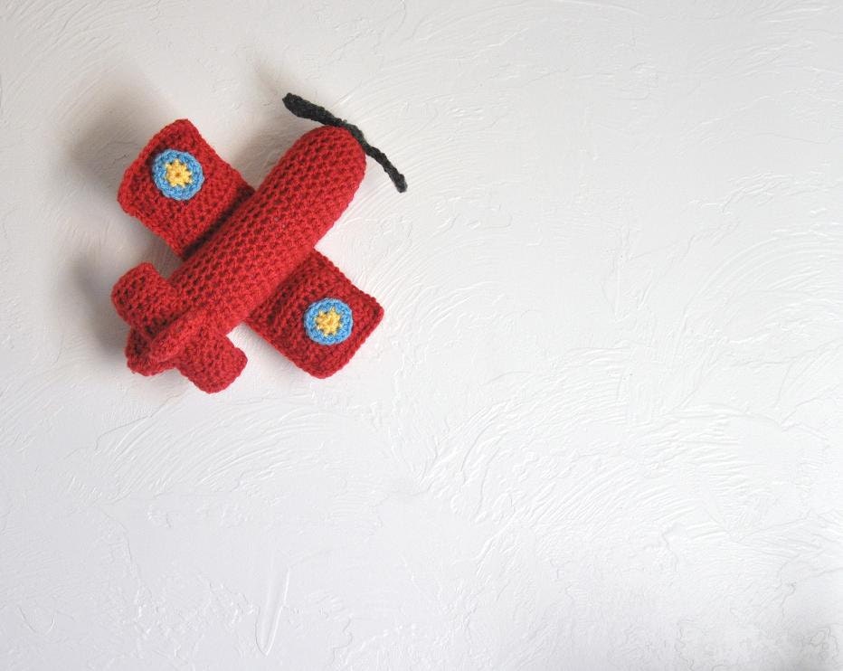 Red Airplane Plushie Childrens Toy Baby  Nursery Decor