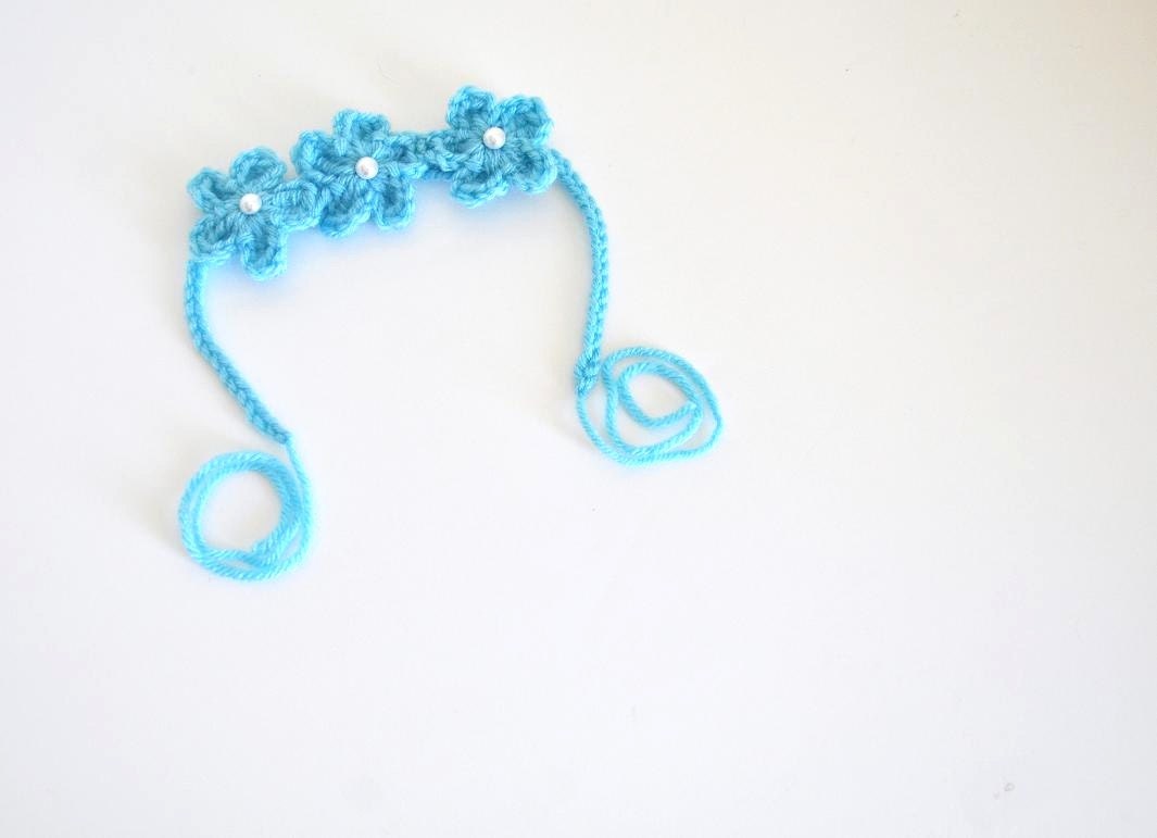 Floral Newborn Baby Headband Crochet  Photo Prop Flowers Aqua