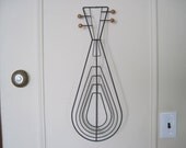 Mid Century Modern Guitar Wall Sculpture - vintage wrought iron and wood wall hanging - Mod Musical Instrument Art