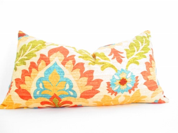 Southwestern Chic Decorative Designer Pillow Cover, Lumbar Pillow, Cushion Cover, Mustard Yellow, Olive Green, Orange, blue, red and Brown