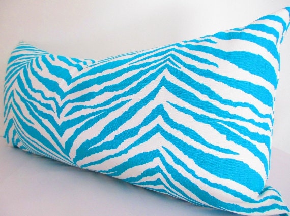 Pillow Cover Turquoise, turquoise pillow, long pillow, long bolster pillow, animal print pillow, blue and white, turquoise blue cushion