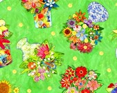 Quilt Fabric Impressions 1/2 Yard Floral Vase Fabric Cotton Lime Green Polka Dot