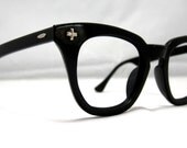 Vintage EyeGlasses Mens Black Horn Rim Safety Frames. Bausch and Lomb.