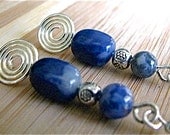 Blue Sodalite and Silver Spirals Long Dangly Earrings