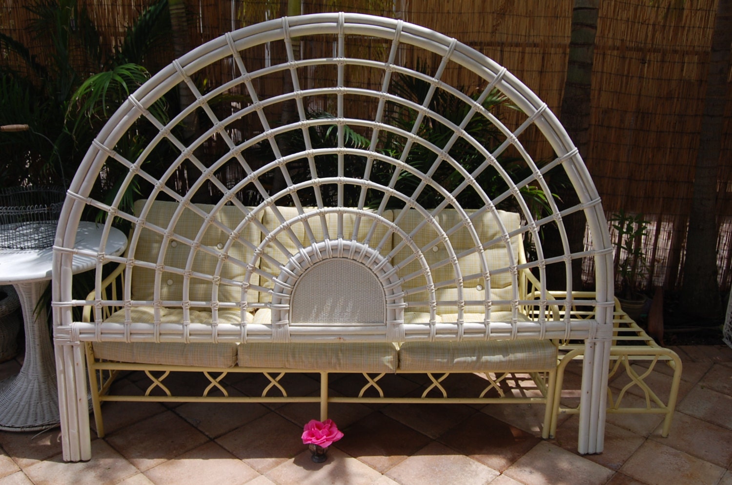 Vintage Shabby Chic Wicker Rattan Brown Jordan King Headboard -Beach Chic Bohemian at Retro Daisy Girl