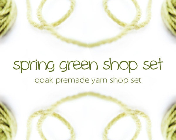 spring green yarn banner set, OOAK, shop graphics, premade, Etsy shop set, lime, chartreuse, fibre, crochet, knitting, minimal