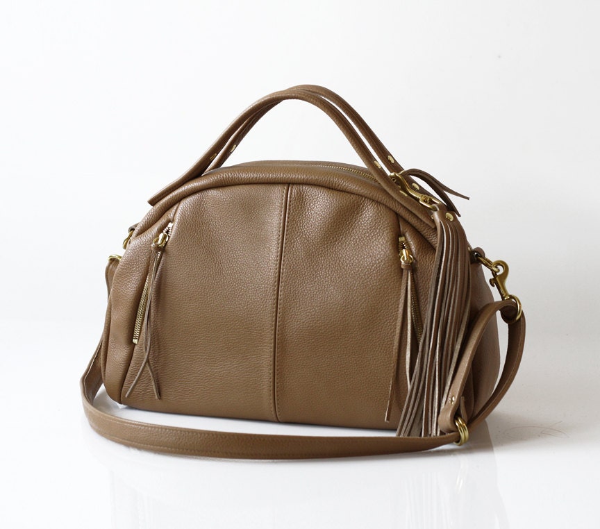 SALE Leather Handbag - OPELLE Baby Botanist Bag - in Pebbled Leather in Beech