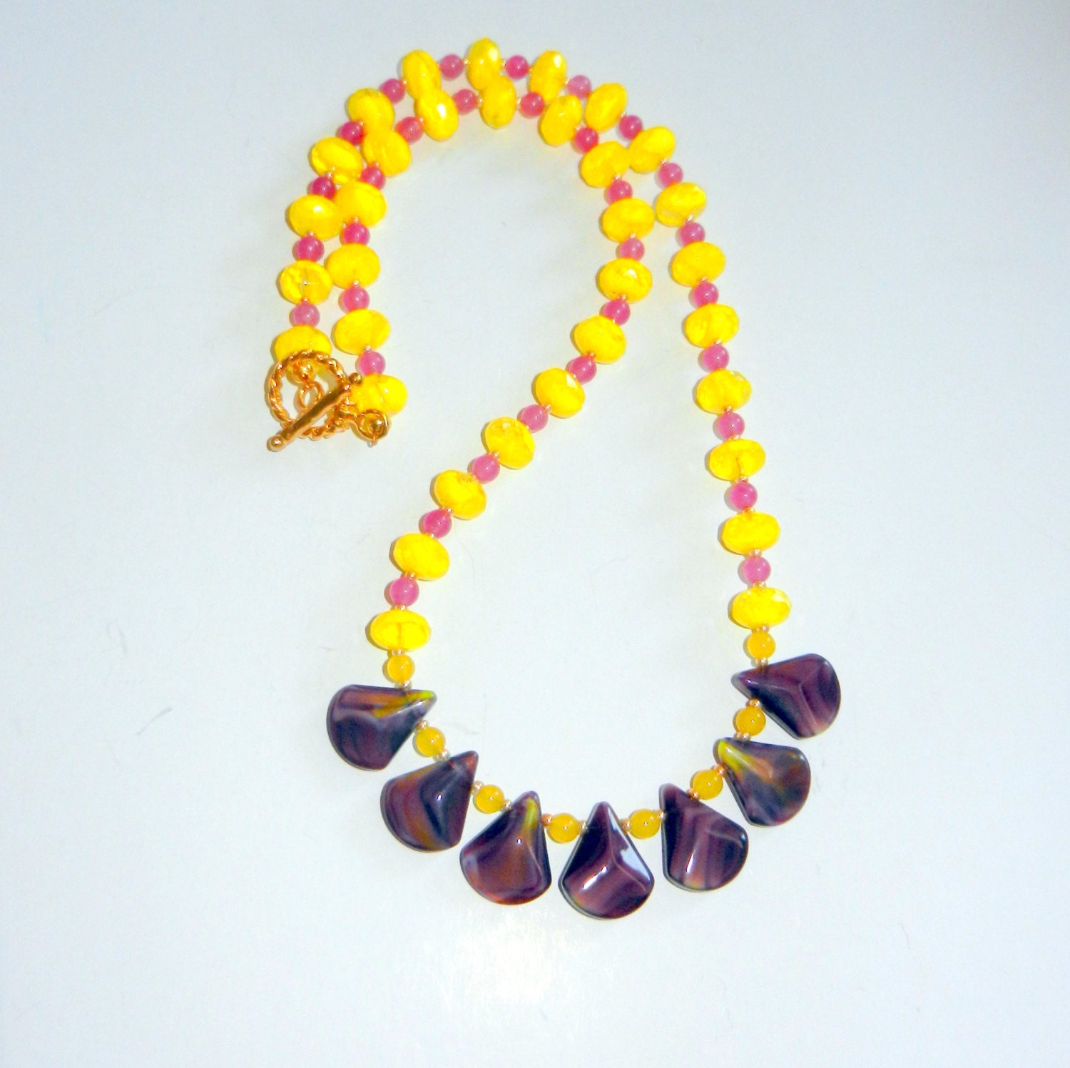 Yellow and Amethyst Beaded Necklace