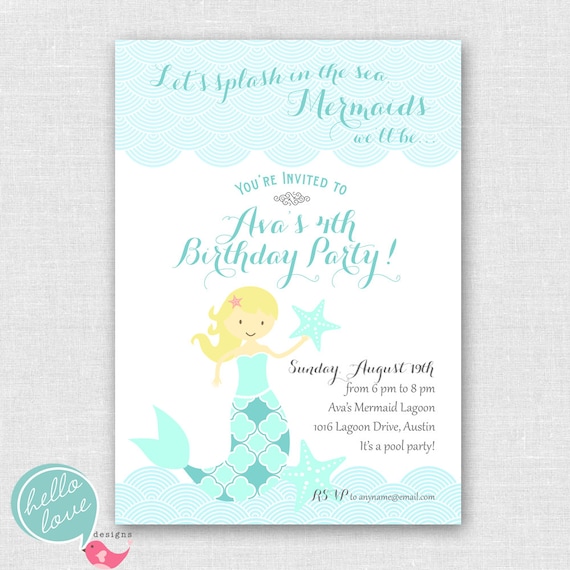Mermaid Party printable birthday invitation Il_570xn