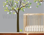 Vinyl Wall Decal Stickers Tree Branch Set with Owls Birds Boy Girl Nursery Green