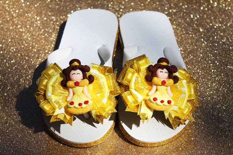 Disney Princess Belle Beauty and the Beast Ribbon Flip Flops with Polymer Bead - Matching Hair Bow Sold Separately in Shop