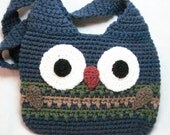 Owl Purse Owl Shoulder Bag Crocheted in Blue