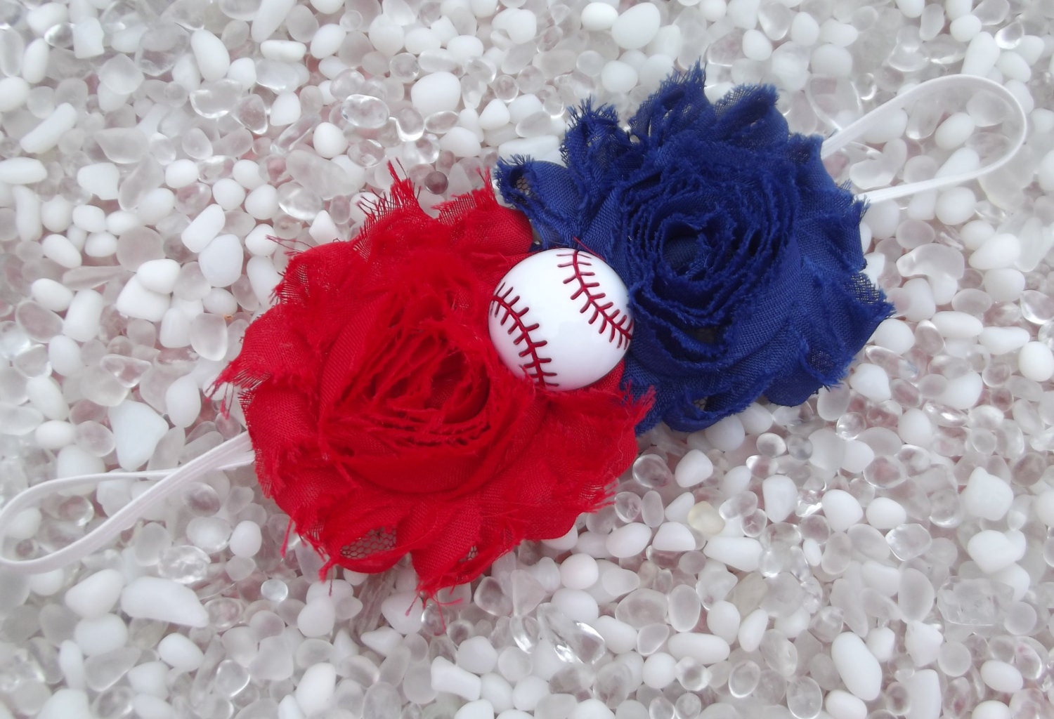 Philadelphia Phillies Shabby Chic Blue & Red Double Flower Baseball Baby Headband -  Newborn - Infant - Toddler Girl Adult - Photo Prop