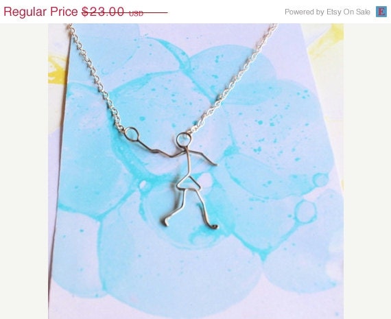 Memorial Day Weekend Sale Tennis Player Necklace - Silver Stick Figure - Gift for a Tennis Girl