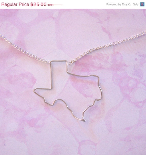 Memorial Day Weekend Sale Texas Necklace - Silver Wire State Pride Outline - Christmas Gift for a Texan Woman