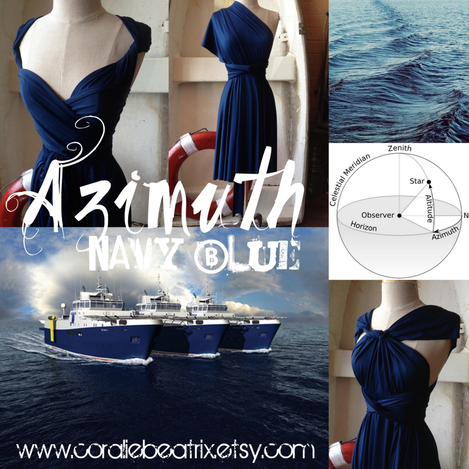 Azimuth Navy Octopus Infinity Wrap Dress- Bridesmaids, Wedding