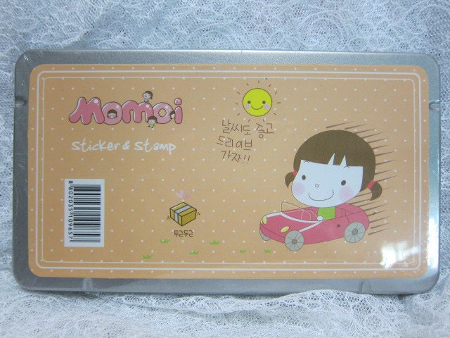 Korea 12 Pcs Rubber Stamp Sticker Tin Box Set - Momoi