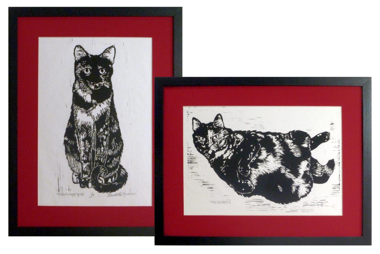 Tortie Girls Black and Red Linoleum Block Print Set
