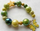 Little Girls Bracelet Butterfly Charm Yellow & Green