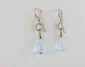 Vintage Blue Topaz Earrings. Topaz Briolette Dangle Earrings. Yellow Gold. Addy on Etsy.
