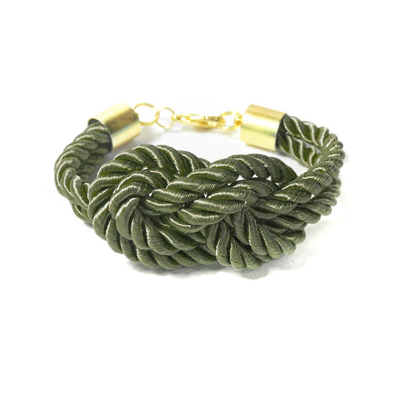 Silk Cord Knot Bracelet in Olive Green, Sailors Knot Bracelet