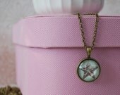 GIFT WITH PURCHASE - Free Ring - Blue and Brown Rock Star Glass and Paper Pendant Necklace