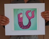 Purple Merbot, Giclee of original painting, 8x8in, bright colors