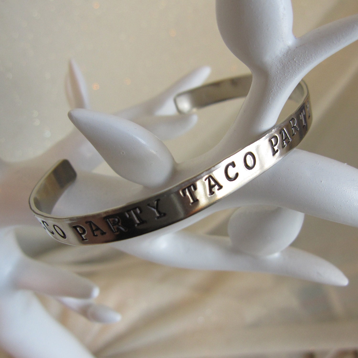 TACO PARTY Stamped Bracelet - Nickel Silver 14g Customizable
