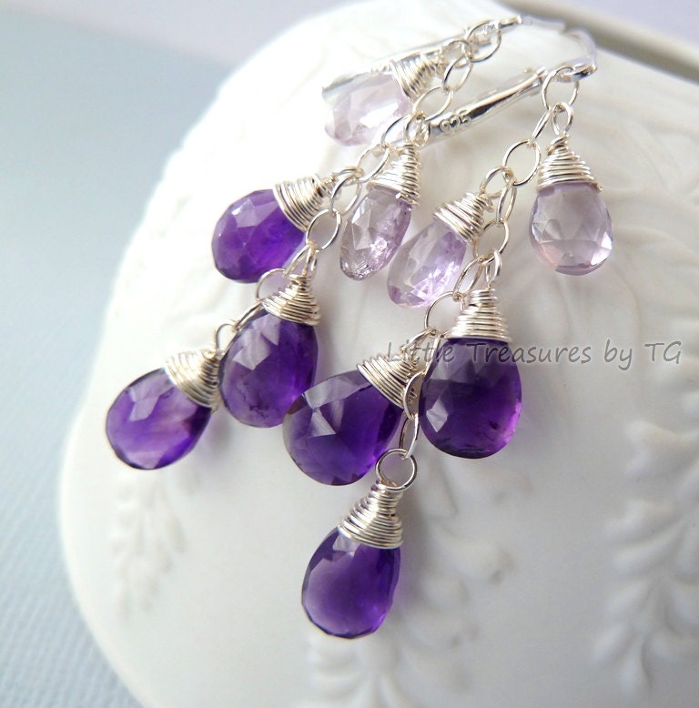 Purple and Lavender Amethyst earrings. Dangle. Birthstone earrings. Wire wrapped. Drop earrings. Ready to ship. Silver earrings. Gift ideas