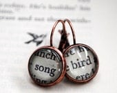 Song Bird Copper Earrings Secret Garden Vintage Book Text