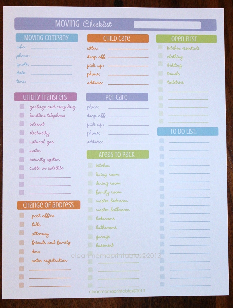 Moving Checklist - 1 document - INSTANT DOWNLOAD