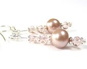 Pearly Pink Earrings, Dusty Pink, Glass Pearls, Pale Pink Crystals, 925 Sterling Silver, Sterling Daisy Spacers, Elegant Earrings