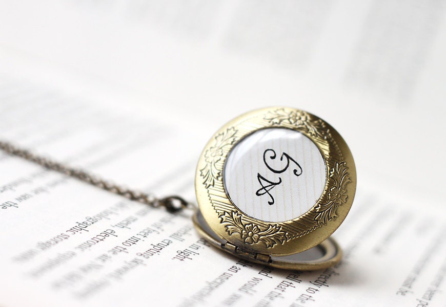 Round Initials Locket - Custom Personalized Gift for Moms, Sisters, BFFs, Bridesmaids. Monogram Pendant in Antique Brass, Choose Your Color